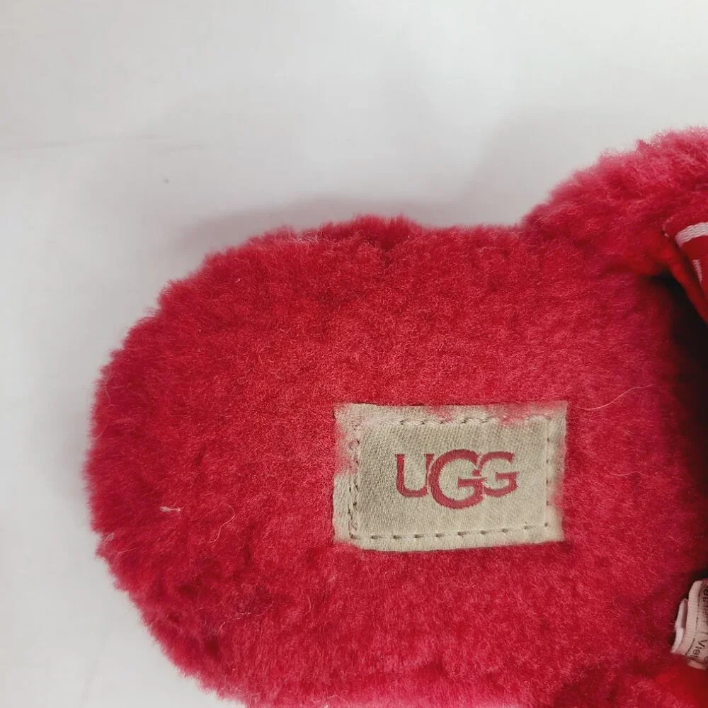 UGG Girls'‎ Red Current Fluff Yeah Sheepskin Slingback Slide Slipper Size US 7